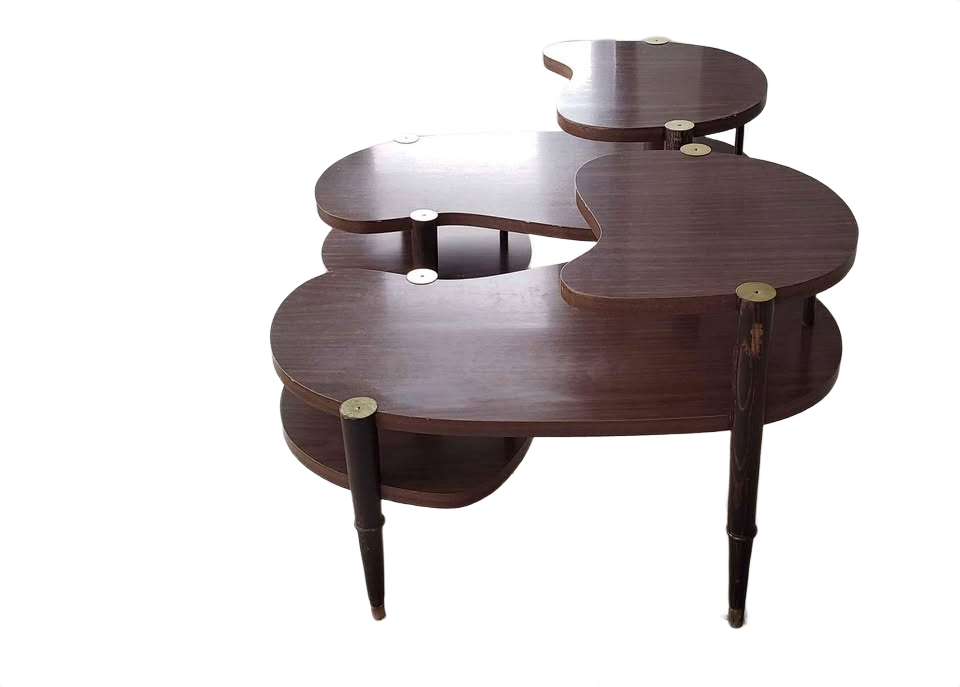 SET OF 2 MATCHING MCM TRIPLE TIERED KIDNEY END TABLES