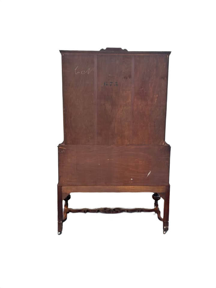 Antique Vintage Solid Wood China Cabinet with Glass Display & Original Skeleton Key