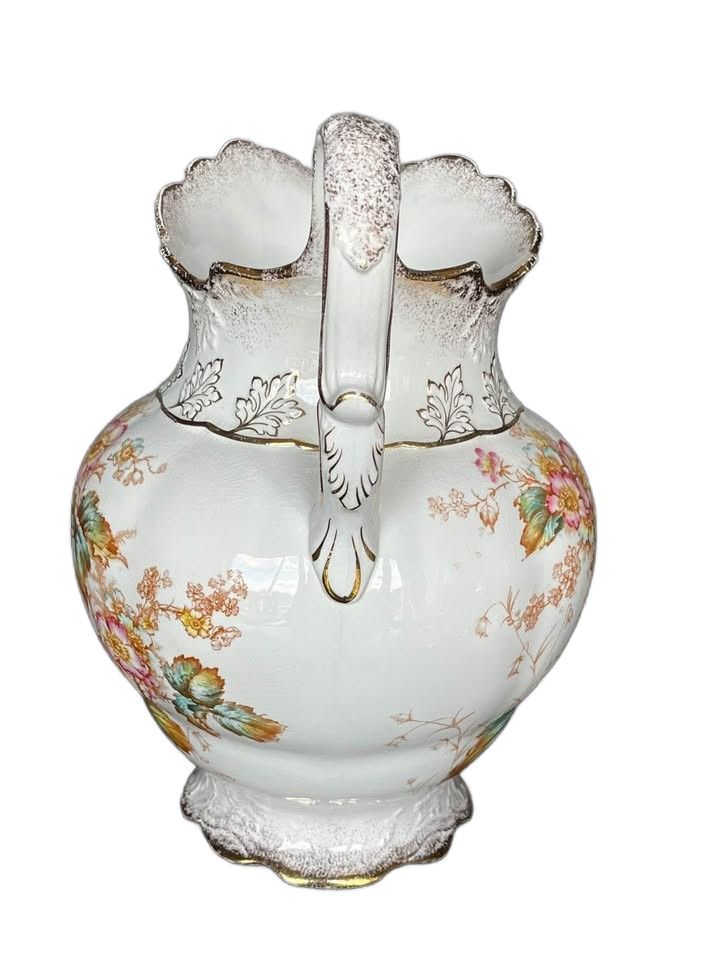 RARE ANTIQUE KTK SEMI-VITREOUS PORCELAIN HAND PAINTED GOLD TRIM PITCHER