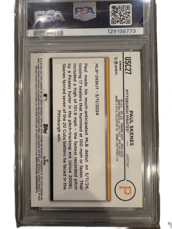 2024 PSA 10 Paul Skenes Topps Chrome X-Fractor Rookie Debut Card