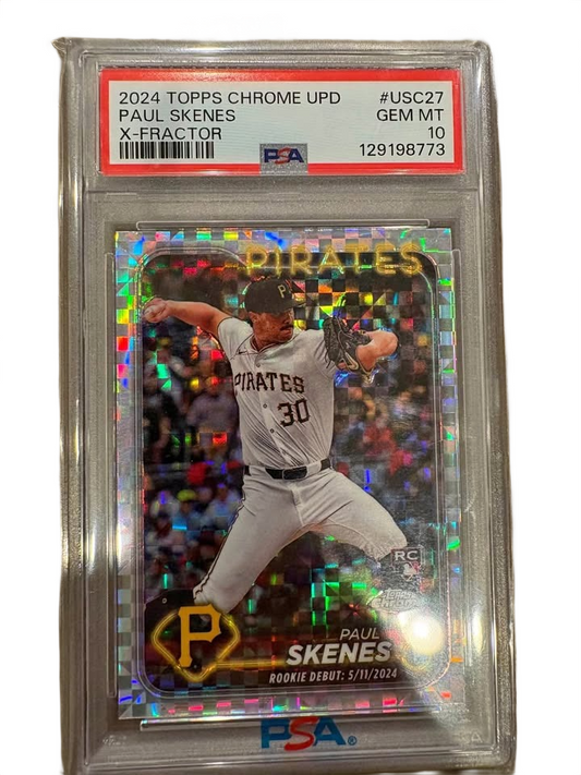 2024 PSA 10 Paul Skenes Topps Chrome X-Fractor Rookie Debut Card