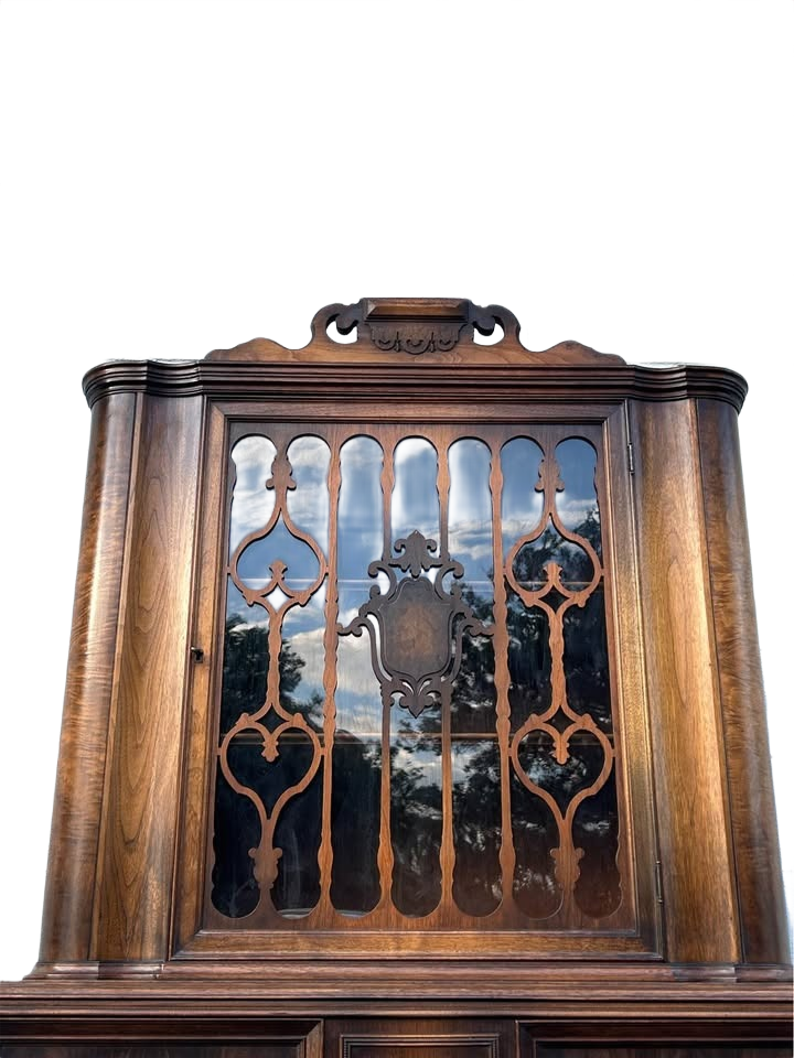 Antique Vintage Solid Wood China Cabinet with Glass Display & Original Skeleton Key