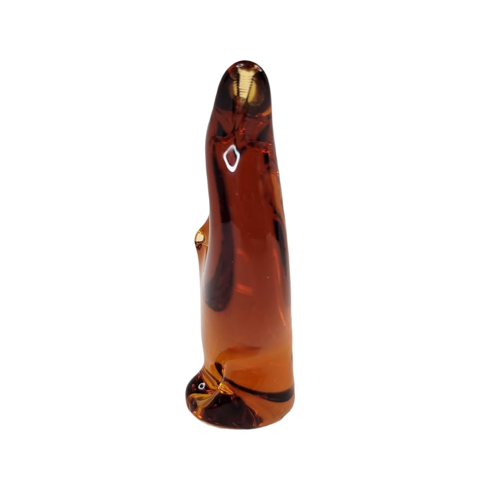 Vintage Viking Art Glass Amber Owl Figurine Paperweight Hand Blown MCM