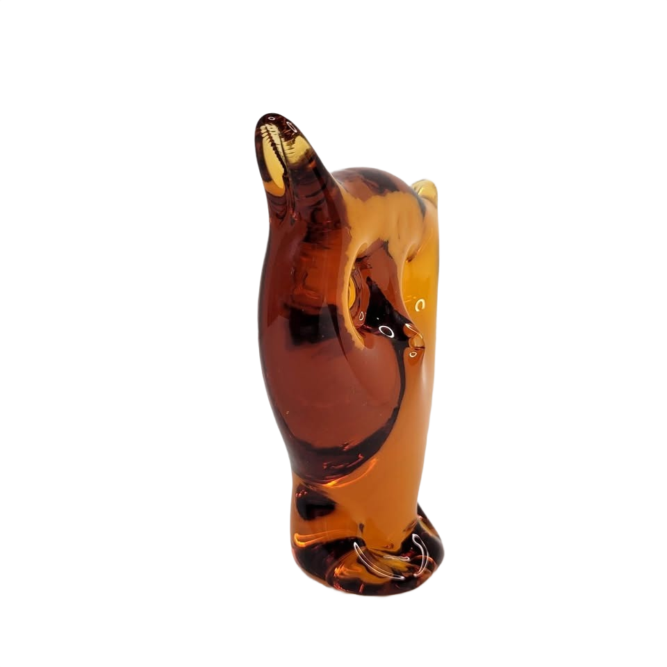 Vintage Viking Art Glass Amber Owl Figurine Paperweight Hand Blown MCM