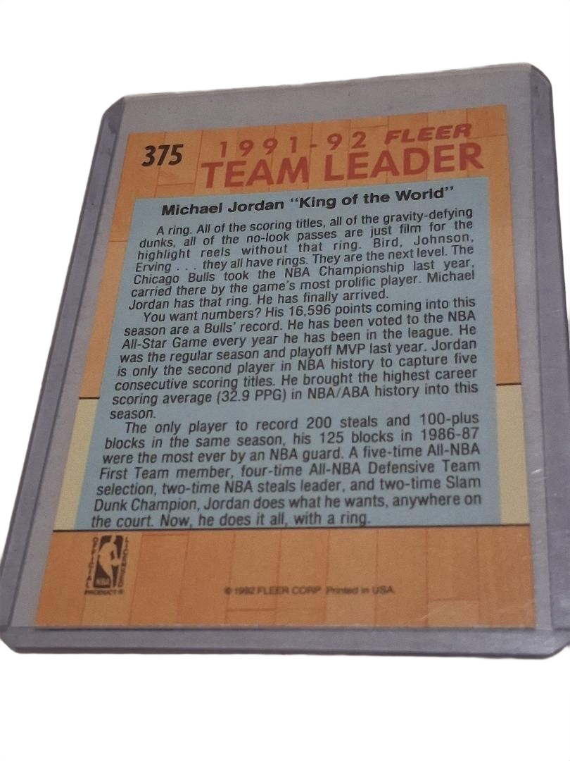 1991 - 1992 Fleer Team Leader Michael Jordan Chicago Bulls #375 Basketball Card