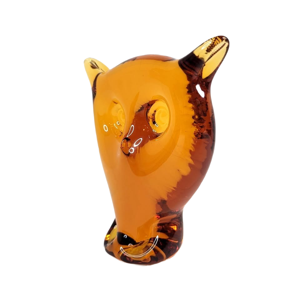 Vintage Viking Art Glass Amber Owl Figurine Paperweight Hand Blown MCM