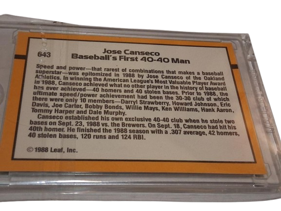 1989 Donruss Jose Canseco #643 - 40/40 Club Baseball Card Oakland Athletics A’s