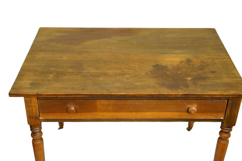 Antique Spool Leg Brown Oak Single Drawer Writing Desk