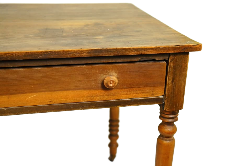 Antique Spool Leg Brown Oak Single Drawer Writing Desk