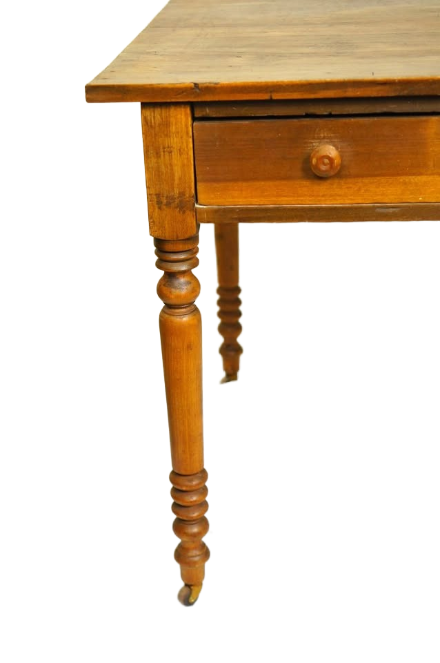Antique Spool Leg Brown Oak Single Drawer Writing Desk