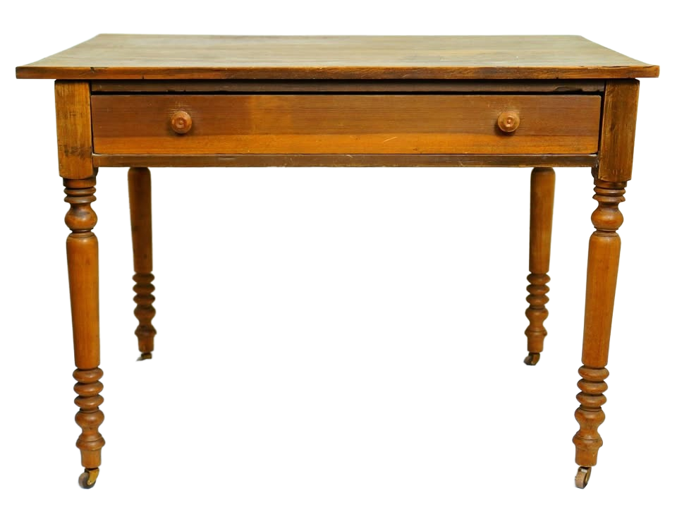 Antique Spool Leg Brown Oak Single Drawer Writing Desk