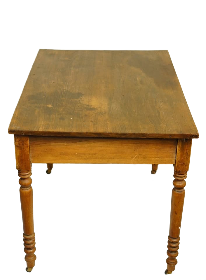 Antique Spool Leg Brown Oak Single Drawer Writing Desk