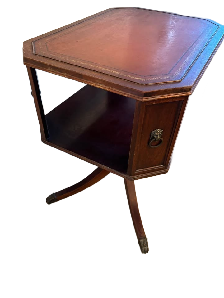 Antique leather, top, mahogany side table, claw legs