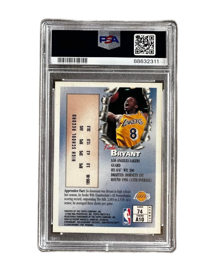 Kobe Bryant Rookie ‘96 Finest (w/ coating) - PSA 9 Mint