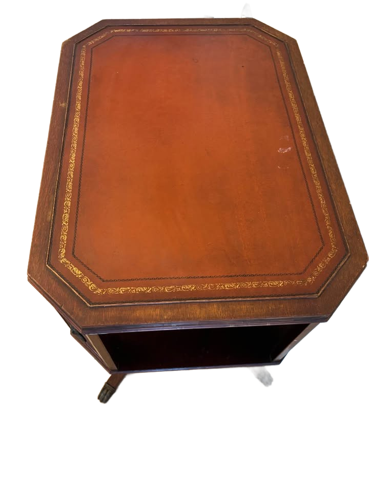 Antique leather, top, mahogany side table, claw legs