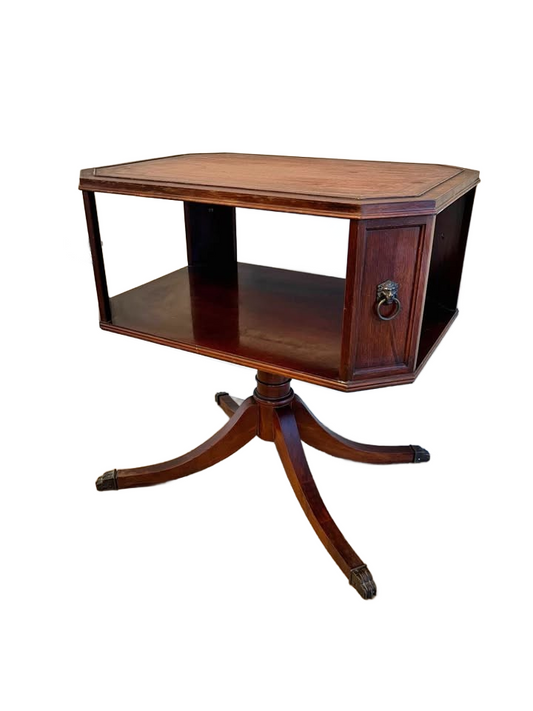 Antique leather, top, mahogany side table, claw legs