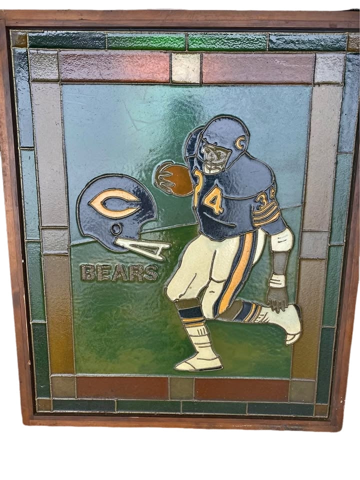 Rare Custom Vintage Chicago Bears Walter Payton Stained Glass like Artwork 38x32