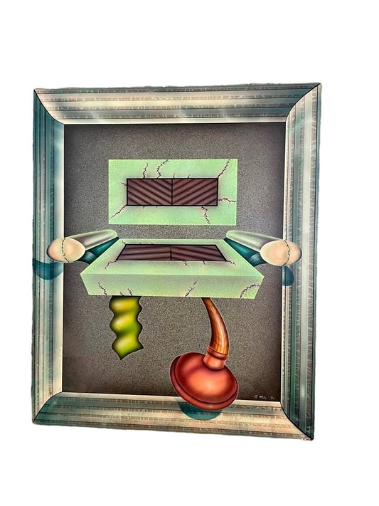 LARGE vintage post modern signed painting surrealism pop art