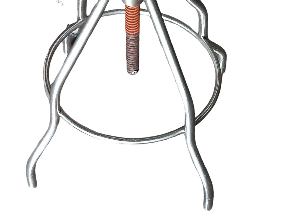 Unbranded adjustable stainless steel lab stool w/ back, screw lift, foot ring