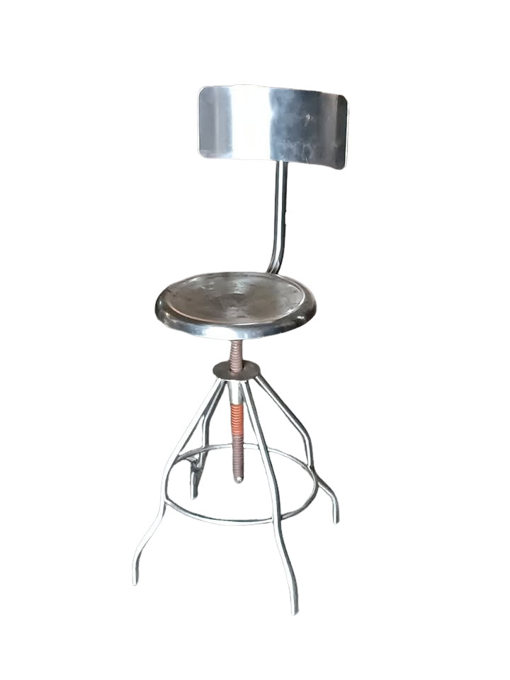 Unbranded adjustable stainless steel lab stool w/ back, screw lift, foot ring