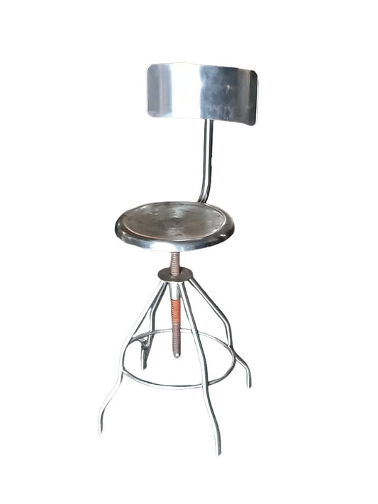 Unbranded adjustable stainless steel lab stool w/ back, screw lift, foot ring