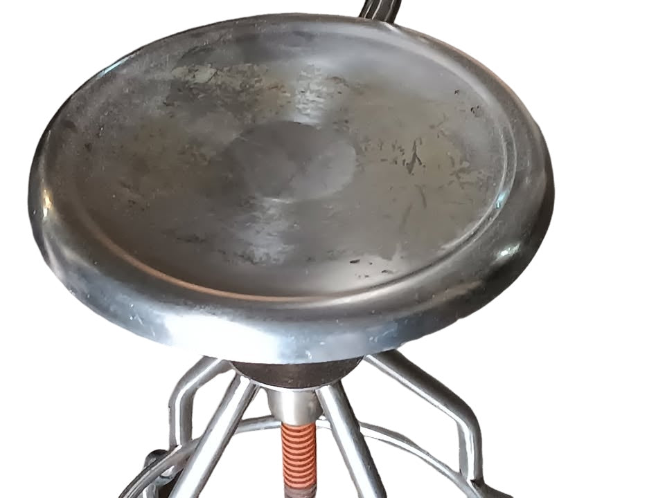 Unbranded adjustable stainless steel lab stool w/ back, screw lift, foot ring