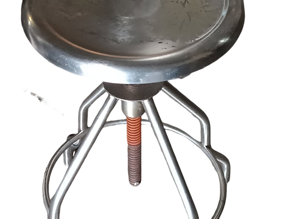 Unbranded adjustable stainless steel lab stool w/ back, screw lift, foot ring