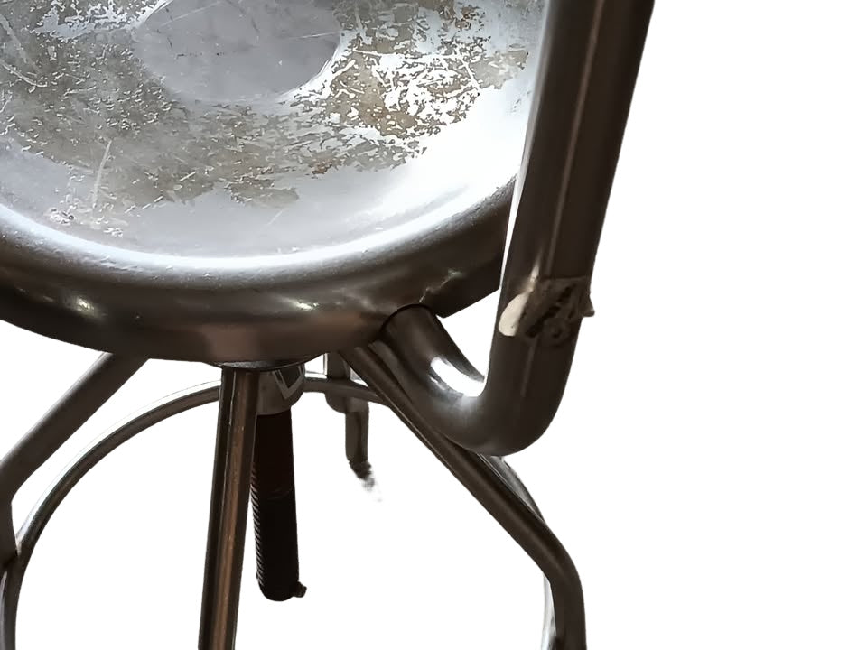 Unbranded adjustable stainless steel lab stool w/ back, screw lift, foot ring