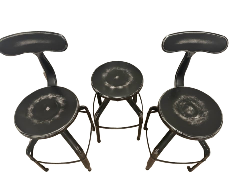Set of 3 Black Metal Swivel Bar Stools