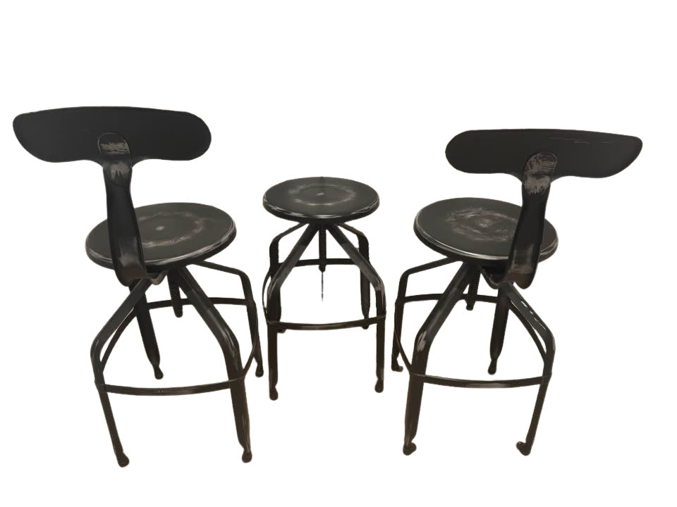 Set of 3 Black Metal Swivel Bar Stools