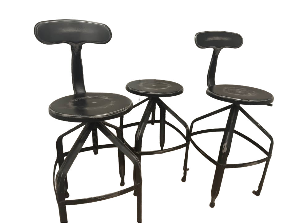 Set of 3 Black Metal Swivel Bar Stools