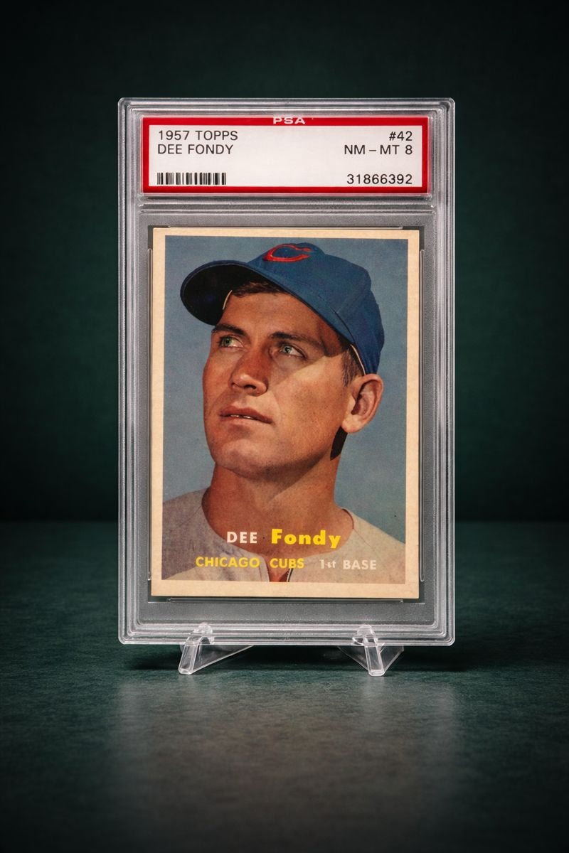 BB - 1957 Topps - #42 - Dee Fondy (Cubs)- PSA 8 - NM-MT