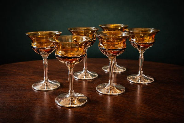 1950’s Art Deco Sherry Glasses Farber Bros Chrome Barware Set of 6