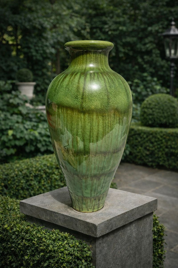 Mid-Century Modern Haeger Pottery Green Crackle and Brown Drip Glaze Vase - 18 inches tall