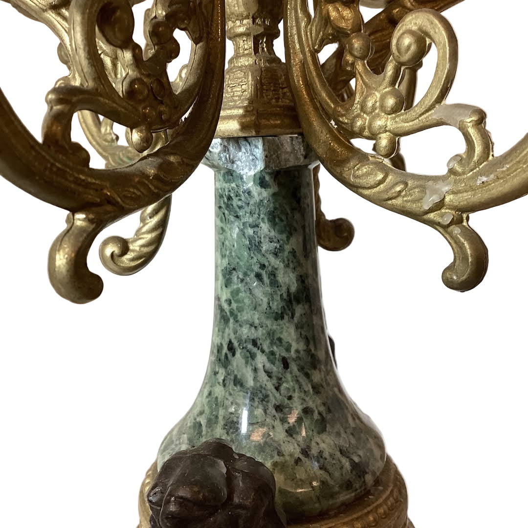 Vintage Brevettato Brass Louis XIV Cherub Marble Candelabra Pair