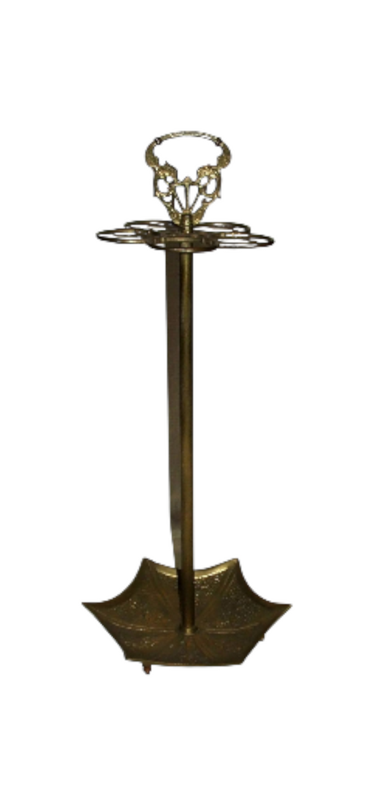Vintage Ornate Brass Umbrella / Cane Stand / Double Dragon Handle & Umbrella Shaped Drip Tray