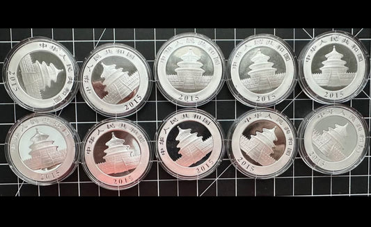 2015 1oz Silver Panda Coin x 10