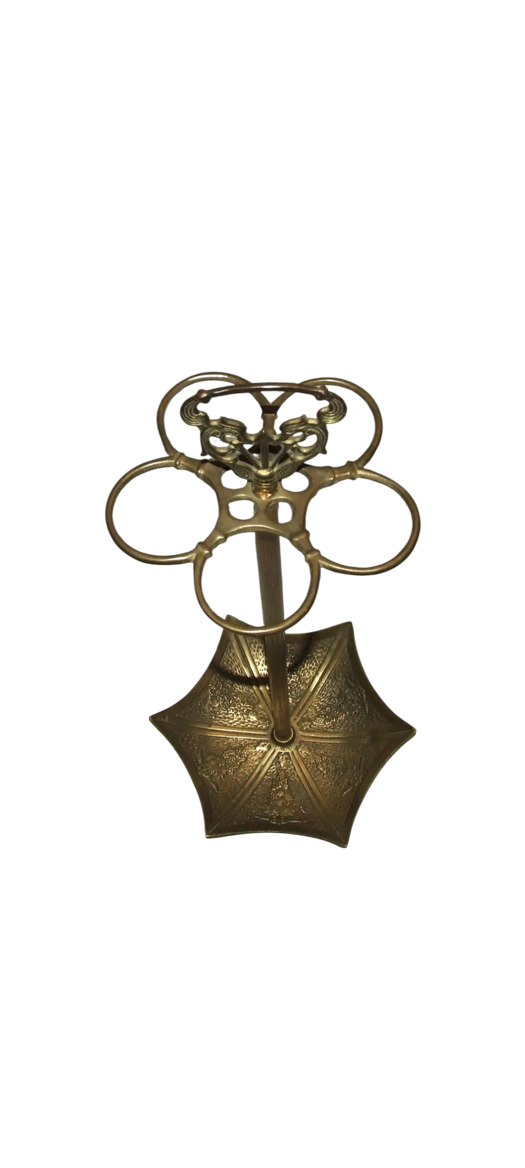 Vintage Ornate Brass Umbrella / Cane Stand / Double Dragon Handle & Umbrella Shaped Drip Tray