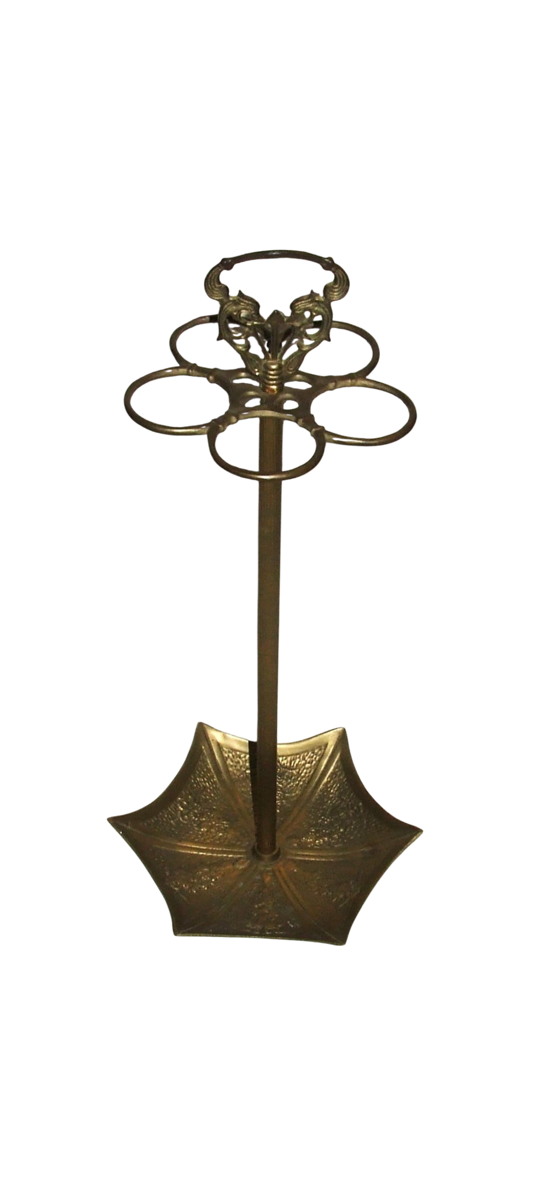 Vintage Ornate Brass Umbrella / Cane Stand / Double Dragon Handle & Umbrella Shaped Drip Tray