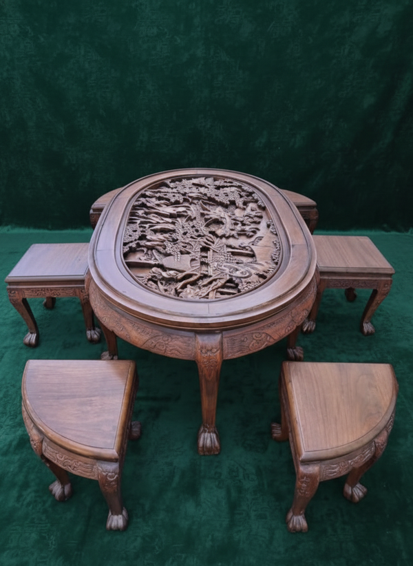 CHINESE 7 PIECE TEA TABLE SET