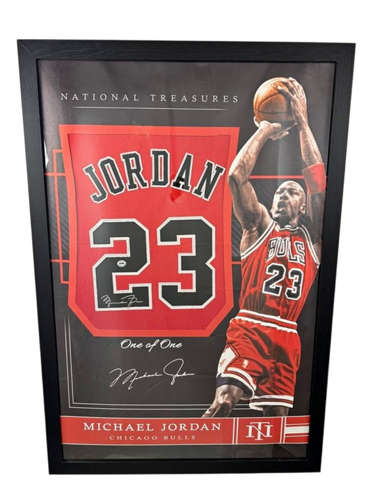 Michael Jordan Signed Jersey Framed W/ COA Chicago Bulls Red Auto Display