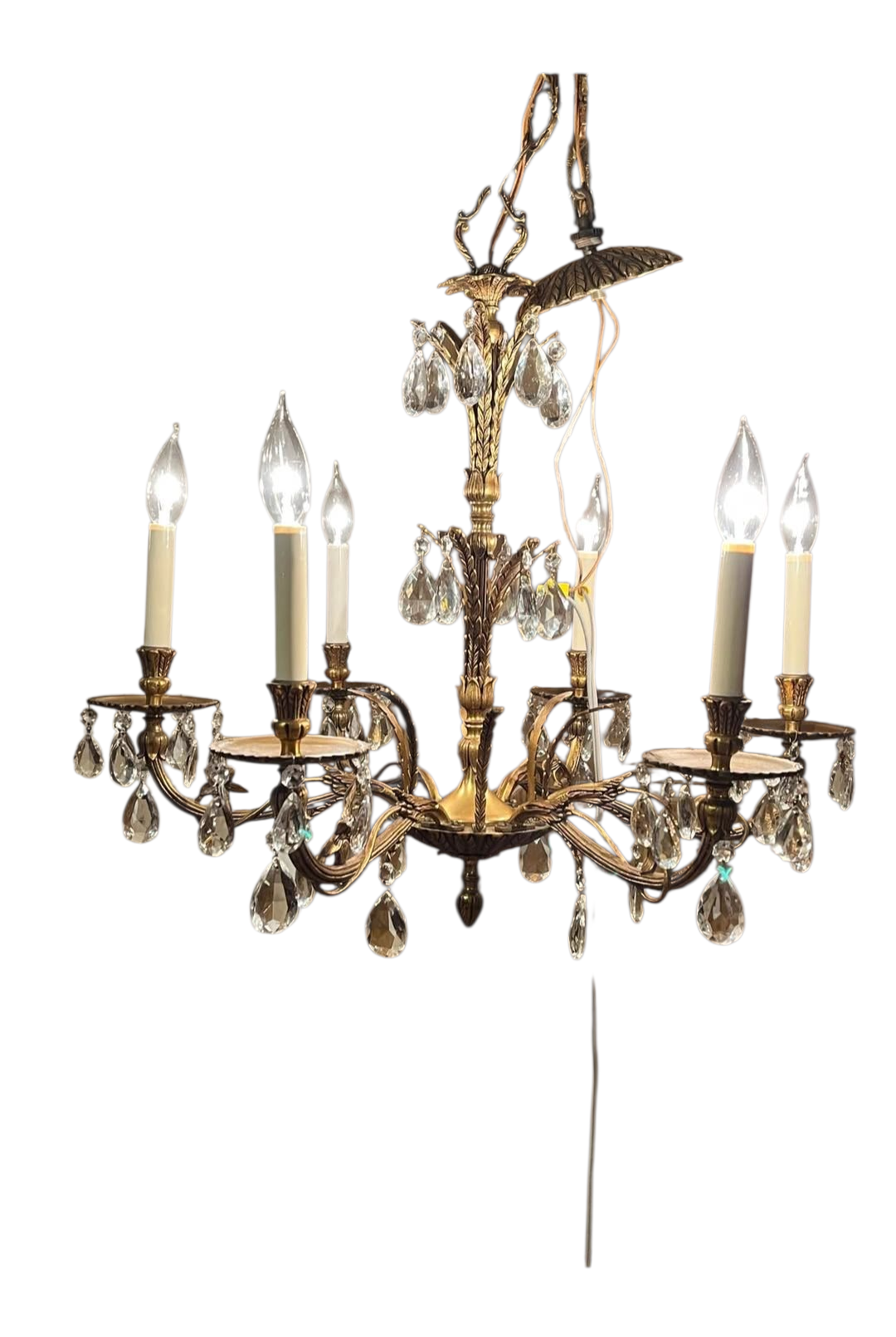 Vintage Chandelier 
Brass and Crystals