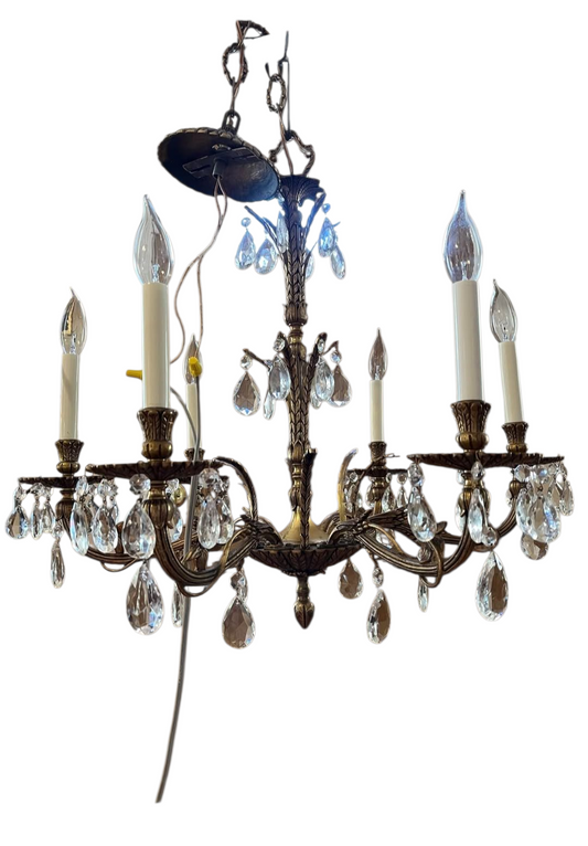 Vintage Chandelier 
Brass and Crystals