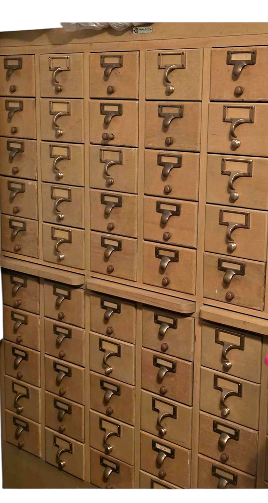 Vintage card catalog furniture [60 drawers] and atlas stand