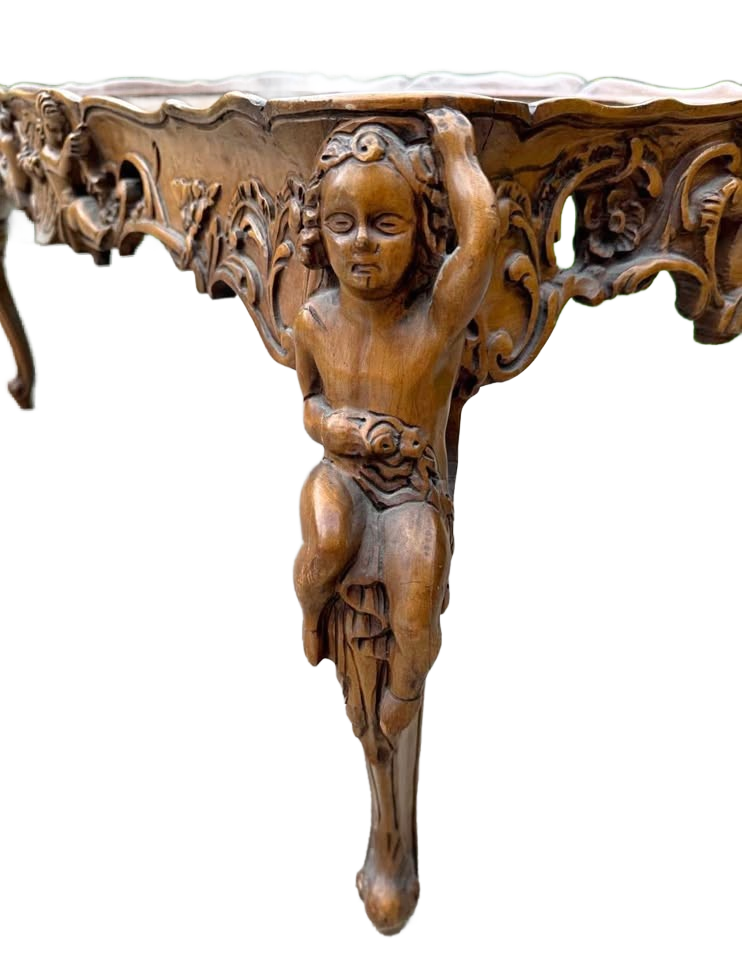 Antique figural wood carved cherub table 1920s Italy